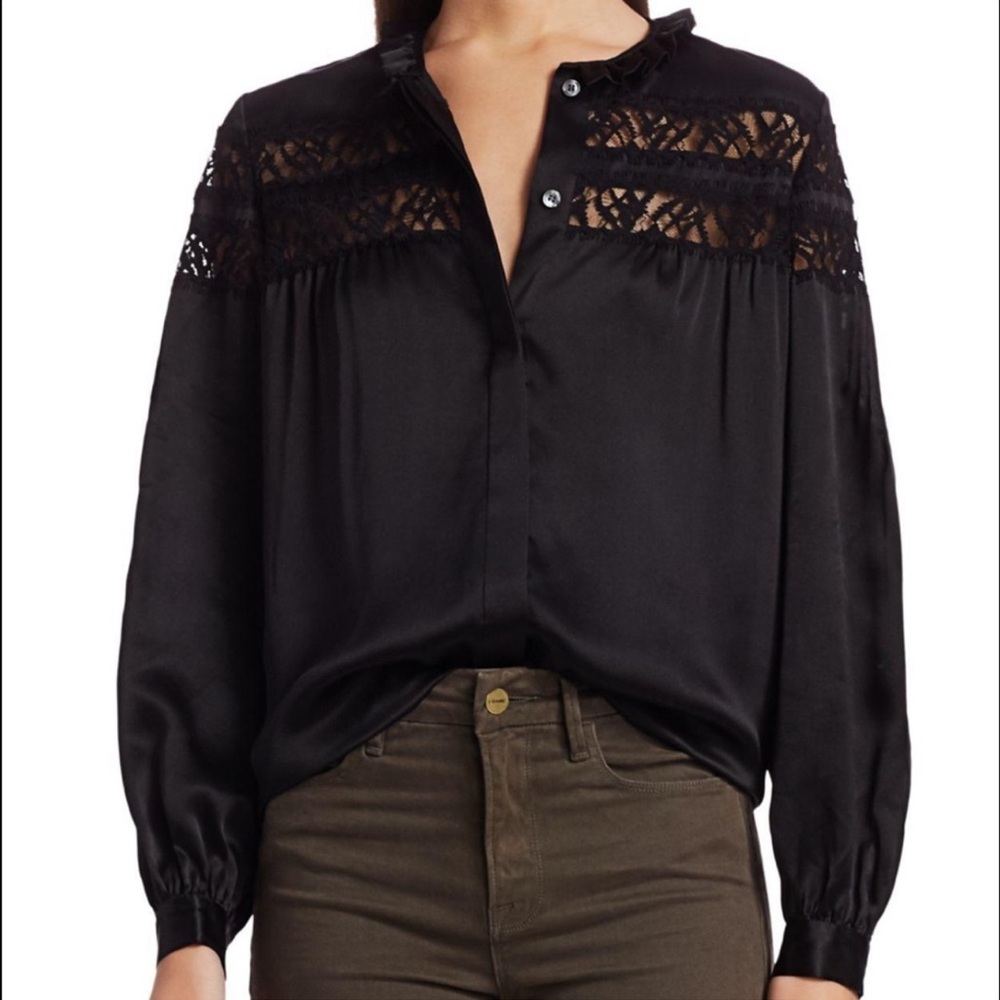 Frame Silk and Lace Panel Silk Blouse